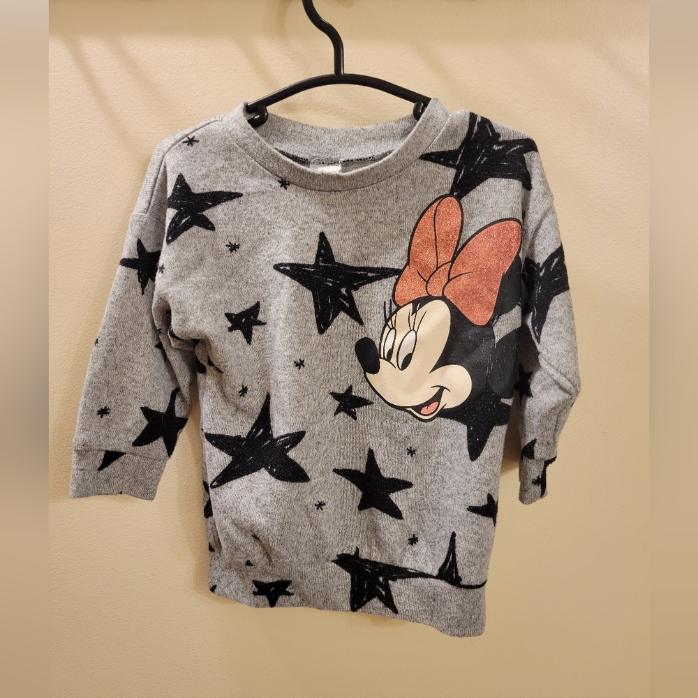🩷5/15$ 6-12mth Disney Minnie Mouse Gray Star Kids Top